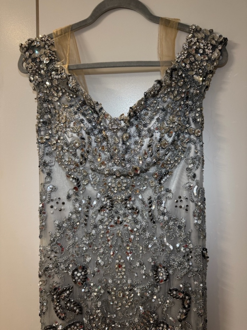 Elegant Silver Embellished Evening Gown - Picture 5 of 6